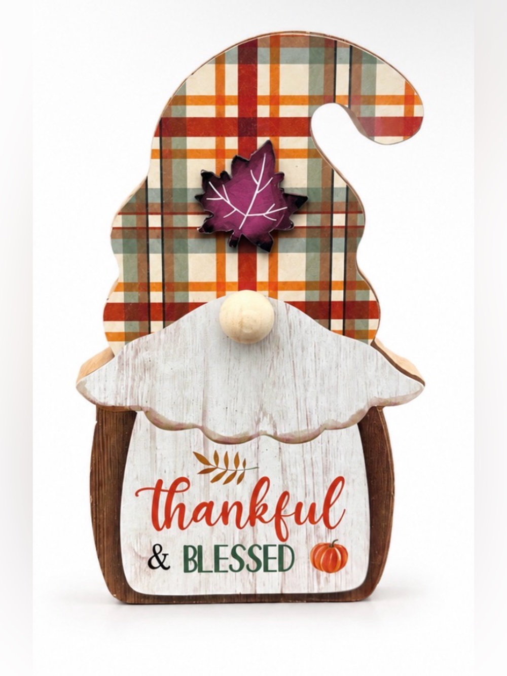 Thankful & Blessed Fall Gnome Décor - Plaid Hat - Picture 1 of 3